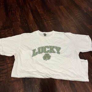 Gildan White Lucky T-Shirt with Green Design